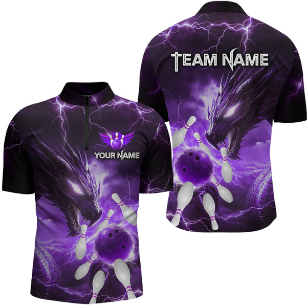 Maxcorners Custom Dragon Bowling Shirt Purple Thunder Bowling Jersey for Men Women Team  LM184