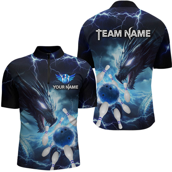 Maxcorners Custom Dragon Bowling Shirt Blue Thunder Bowling Jersey for Men Women Team LM184