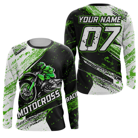 Youth Motocross Jersey UPF30+ Custom Green Dirt Bike Shirt For Men Women Off-road Racing Shirt