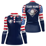 Maxcorners Diamond Vector Patriotic Golf Polo Shirt Custom American Flag Golf Polo Women US Golf Shirt