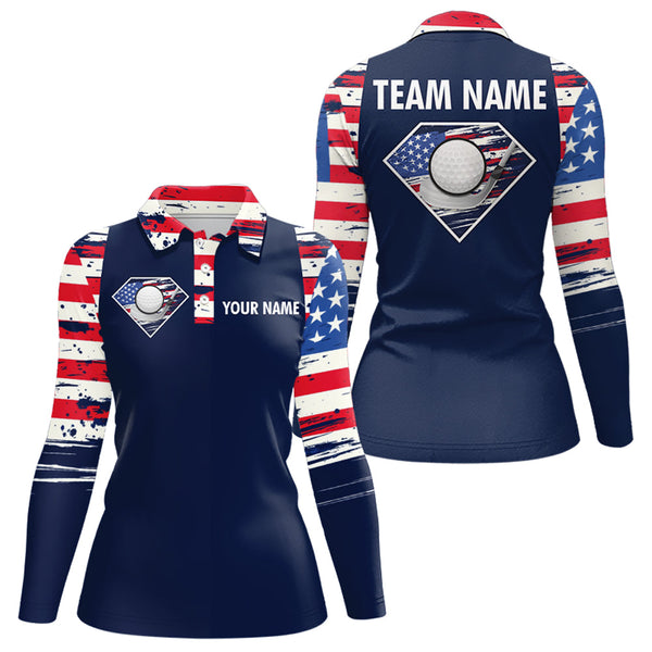 Maxcorners Diamond Vector Patriotic Golf Polo Shirt Custom American Flag Golf Polo Women US Golf Shirt