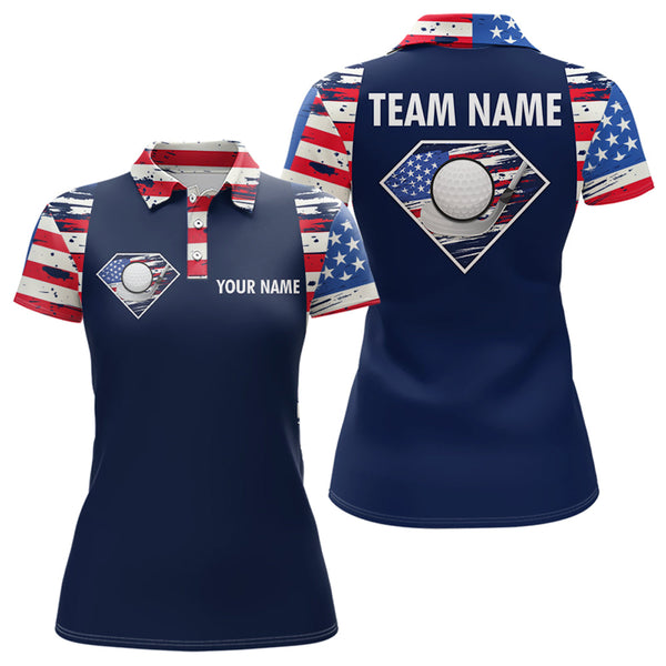 Maxcorners Diamond Vector Patriotic Golf Polo Shirt Custom American Flag Golf Polo Women US Golf Shirt