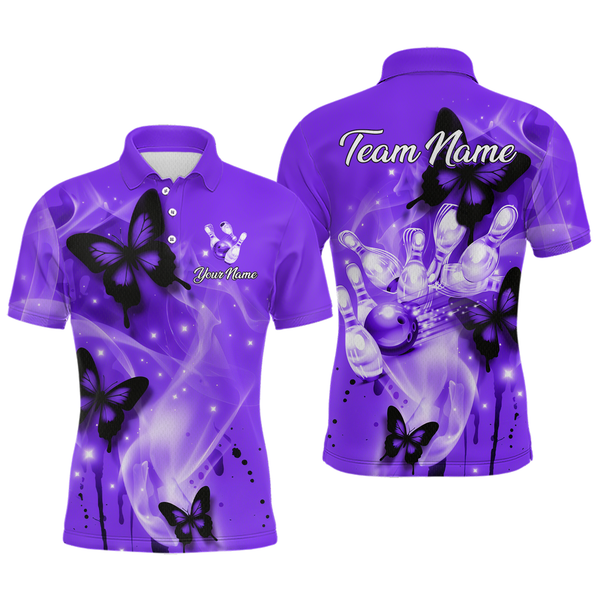 Maxcorners Custom Purple Butterflies Bowling Shirts for Men Women Team MT2108