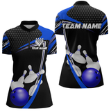 Maxcorners Blue Bowling Shirts for Men and Women Bowling Shirt Team Bowling Polo & 1/4 Zip Shirt