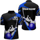 Maxcorners Blue Bowling Shirts for Men and Women Bowling Shirt Team Bowling Polo & 1/4 Zip Shirt