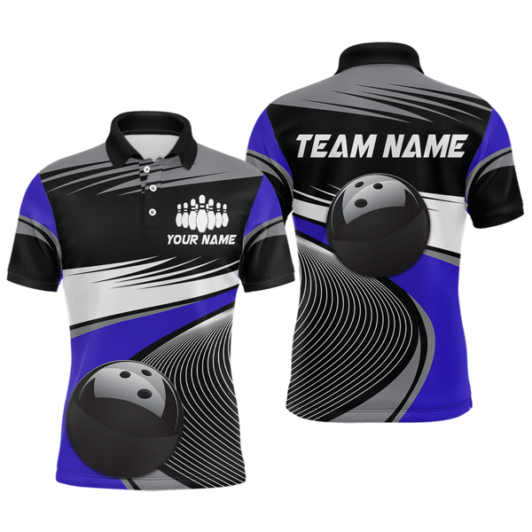 Maxcorners Black&Blue Bowling Shirt for Men Women Team Custom Bowling Polo & 1/4 Zip Shirt TU0506