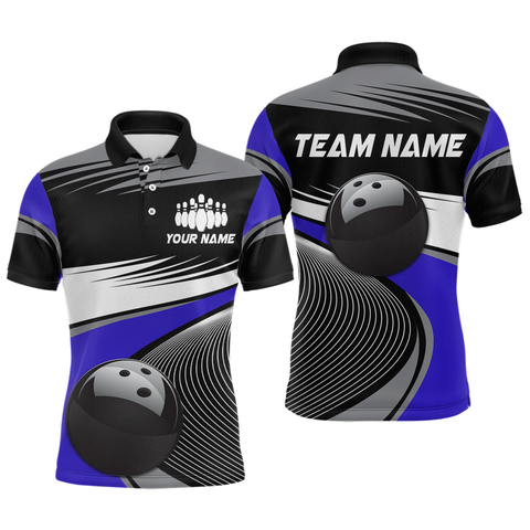 Maxcorners Black&Blue Bowling Shirt for Men Women Team Custom Bowling Polo & 1/4 Zip Shirt TU0506