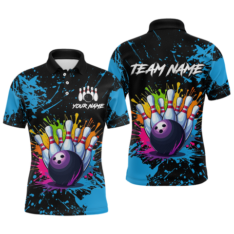 Maxcorners Custom Blue Watercolor Bowling Shirts For Men Women Team Funny Bowling Jersey