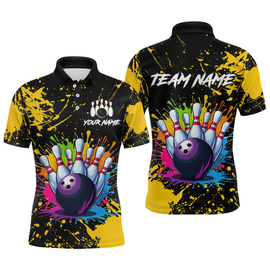 Maxcorners Custom Yellow Watercolor Bowling Shirts For Men Women Team Funny Bowling Jersey