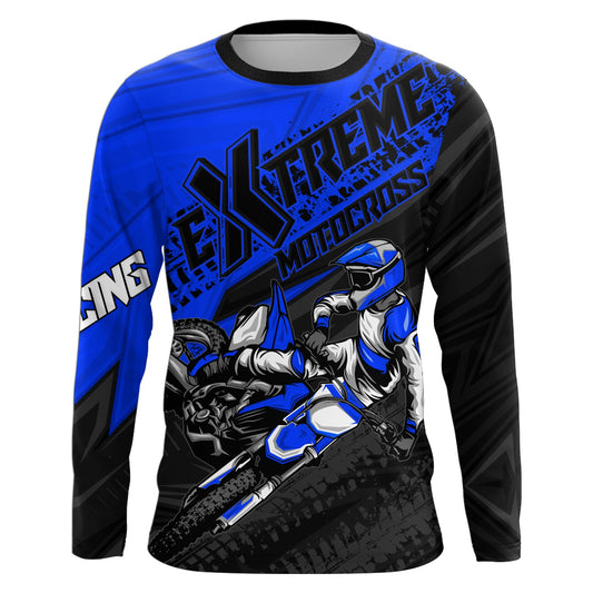 Maxcorners Blue Motocross Racing Jersey Upf30+ Kid Men Women Dirt Bike Shirt Off-road Jersey MT2709