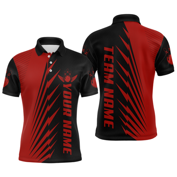 Maxcorners Custom Red Bowling Shirts for Men Women Team Bowling Polo & 1/4 Zip Shirt TU0506