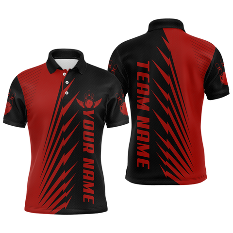 Maxcorners Custom Red Bowling Shirts for Men Women Team Bowling Polo & 1/4 Zip Shirt TU0506