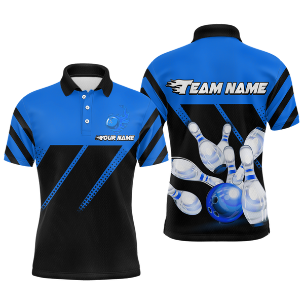 Maxcorners Blue Bowling Shirt Custom Bowling Jersey For Men Women Bowling Polo&1/4 Zip Shirts LM123