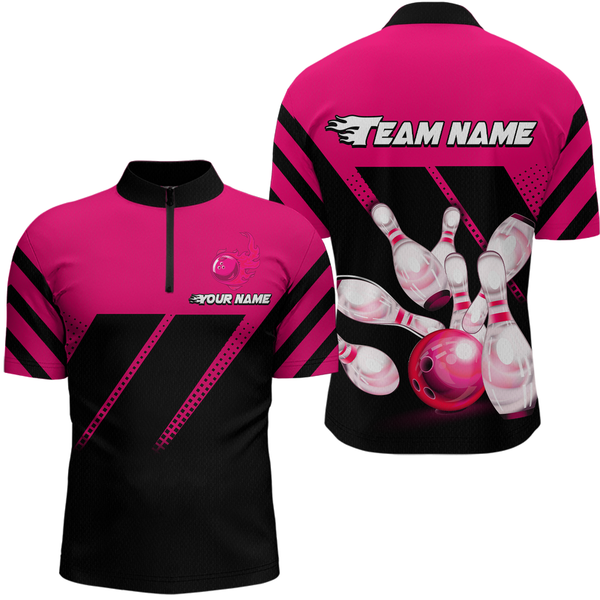 Maxcorners Pink Bowling Shirt Custom Bowling Jersey For Men Women Bowling Polo&1/4 Zip Shirts LM123