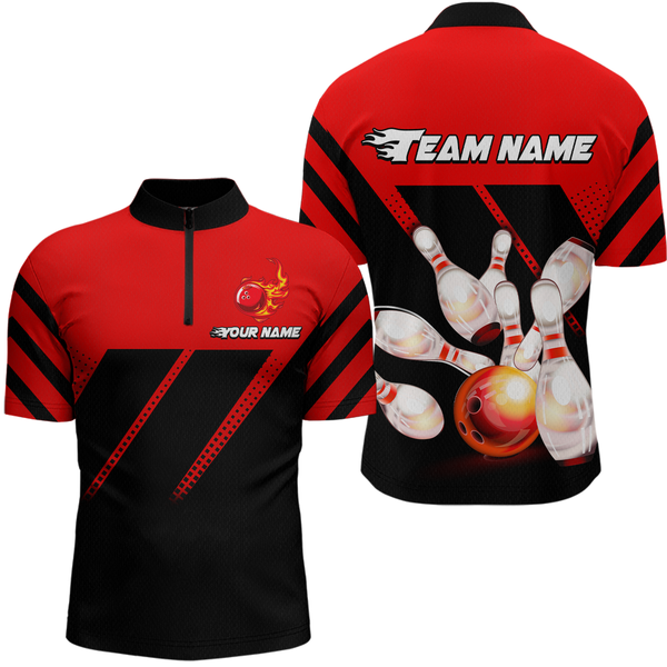 Maxcorners Red Bowling Shirt Custom Bowling Jersey For Men Women Bowling Polo&1/4 Zip Shirts LM123