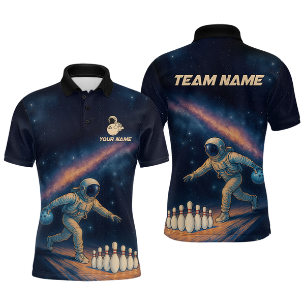 Maxcorners Astronaut Bowling Shirts for Women Men Team Bowling Jerseys Galaxy Bowl Polo 1/4 Zip LM1109
