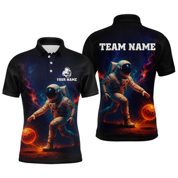 Maxcorners Custom Astronaut Bowling Shirts for Women Men Team Galaxy Bowling Polo and 1/4 Zip LM2603