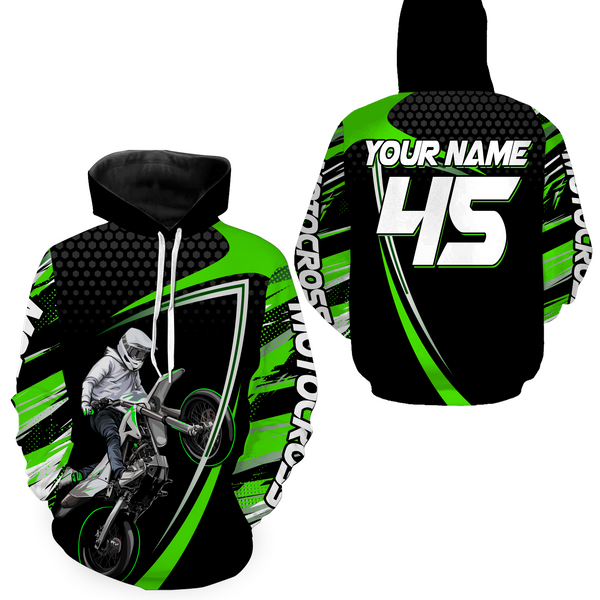 Maxcorners Green Motocross Racing Hoodie Jersey For Men Women Motorcycle Dirt Bike Hoodie Zip LM2809