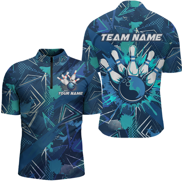 Maxcorners Blue Bowling Shirt Custom Bowling Jersey for Men & Women Flame Bowling Shirt for Bowlers LM133