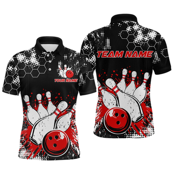 Maxcorners Red Watercolor Bowling Shirts Men Women Team Custom Bowling Polo & 1/4 Zip Shirt