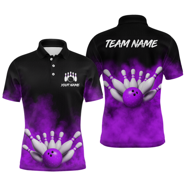 Maxcorners Purple Smoke Bowling Shirts for Men Women Team Personalized Bowling Polo and Quarter Zip MT2108