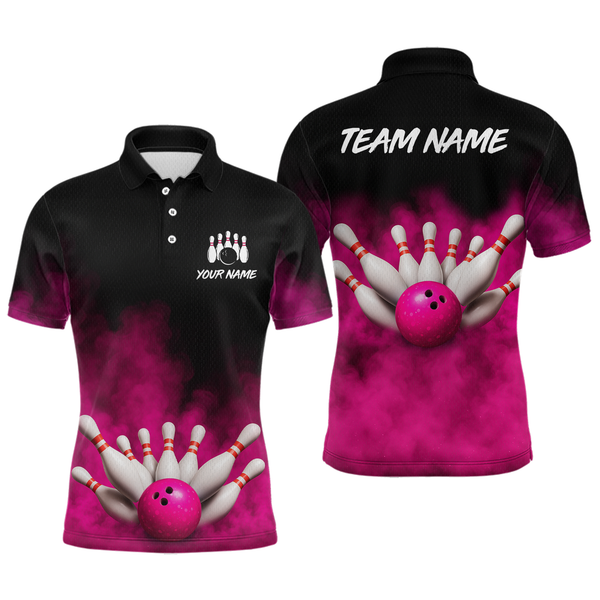 Maxcorners Pink Smoke Bowling Shirts for Men Women Team Personalized Bowling Polo and Quarter Zip MT2108