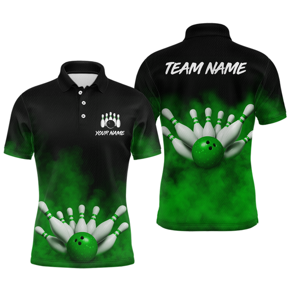 Maxcorners Green Smoke Bowling Shirts for Men Women Team Personalized Bowling Polo and Quarter Zip MT2108