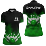 Maxcorners Green Smoke Bowling Shirts for Men Women Team Personalized Bowling Polo and Quarter Zip MT2108