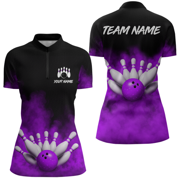 Maxcorners Purple Smoke Bowling Shirts for Men Women Team Personalized Bowling Polo and Quarter Zip MT2108