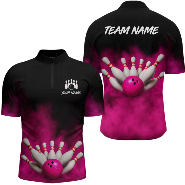 Maxcorners Pink Smoke Bowling Shirts for Men Women Team Personalized Bowling Polo and Quarter Zip MT2108