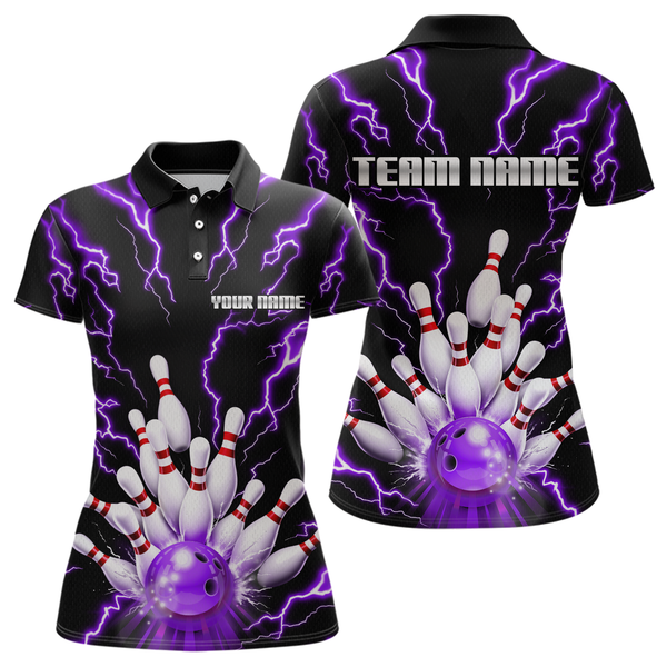 Maxcorners Thunder Lightning Purple Bowling Shirt Custom Bowling Jersey for Men Women Team