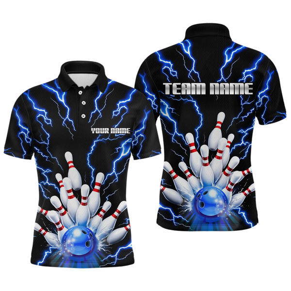 Maxcorners Thunder Lightning Blue Bowling Shirt Custom Bowling Jersey for Men Women Team