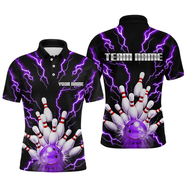 Maxcorners Thunder Lightning Purple Bowling Shirt Custom Bowling Jersey for Men Women Team