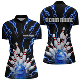 Maxcorners Thunder Lightning Blue Bowling Shirt Custom Bowling Jersey for Men Women Team