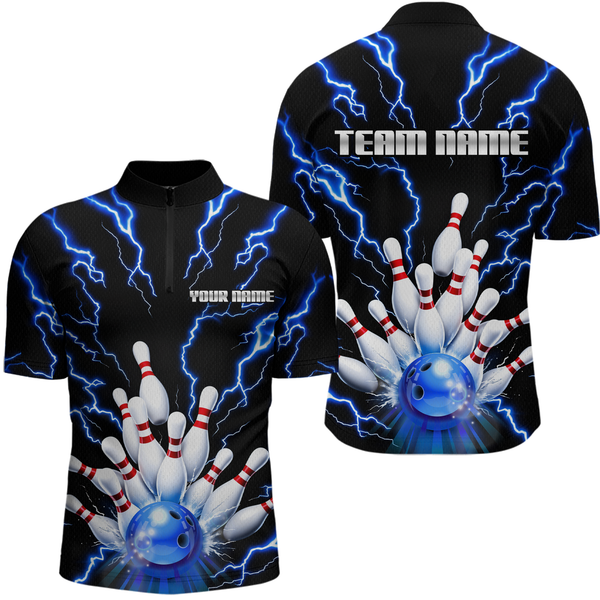 Maxcorners Thunder Lightning Blue Bowling Shirt Custom Bowling Jersey for Men Women Team