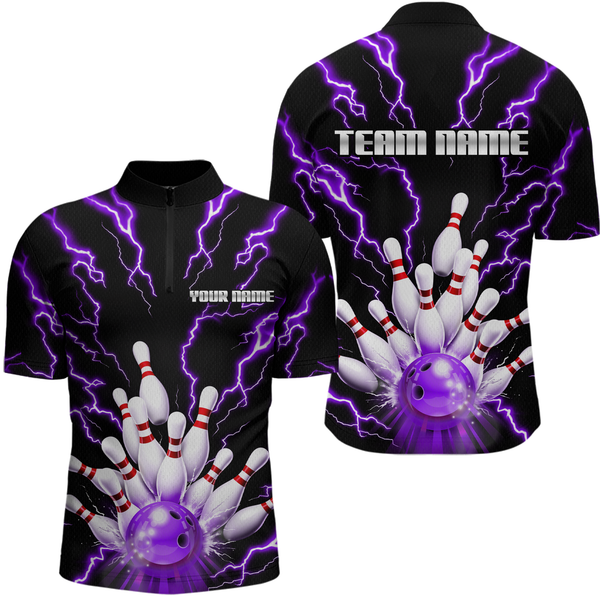 Maxcorners Thunder Lightning Purple Bowling Shirt Custom Bowling Jersey for Men Women Team