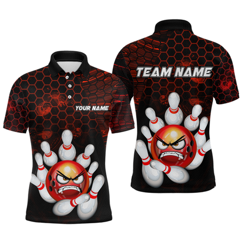 Maxcorners Angry Pin Red Bowling Shirts Custom Bowling Jersey for Men Women and Team