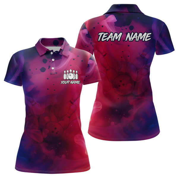 Maxcorners Blue and Pink Ink Bowling Shirts Custom for Women Men Team Bowling Jerseys MT3107