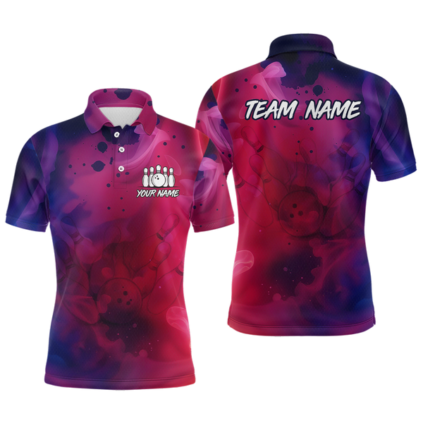 Maxcorners Blue and Pink Ink Bowling Shirts Custom for Women Men Team Bowling Jerseys MT3107