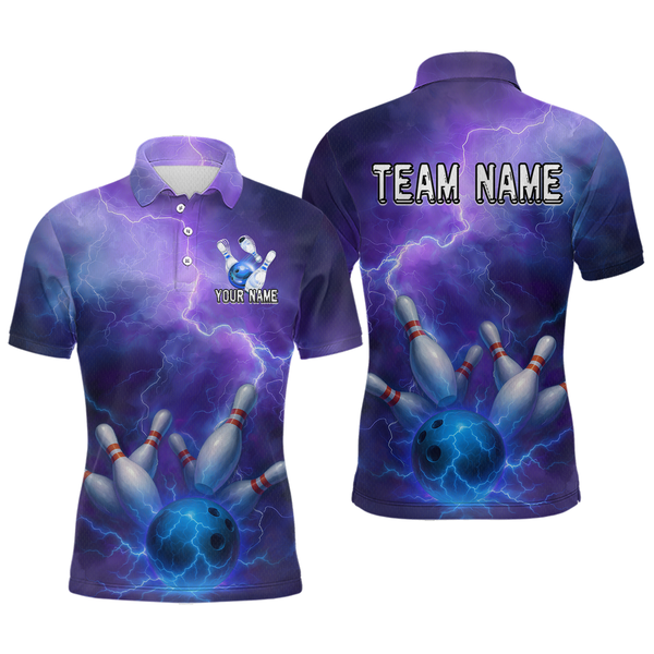Maxcorners Custom Purple Lightning Bowling Shirts for Men Women Team MT2108