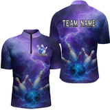 Maxcorners Custom Purple Lightning Bowling Shirts for Men Women Team MT2108