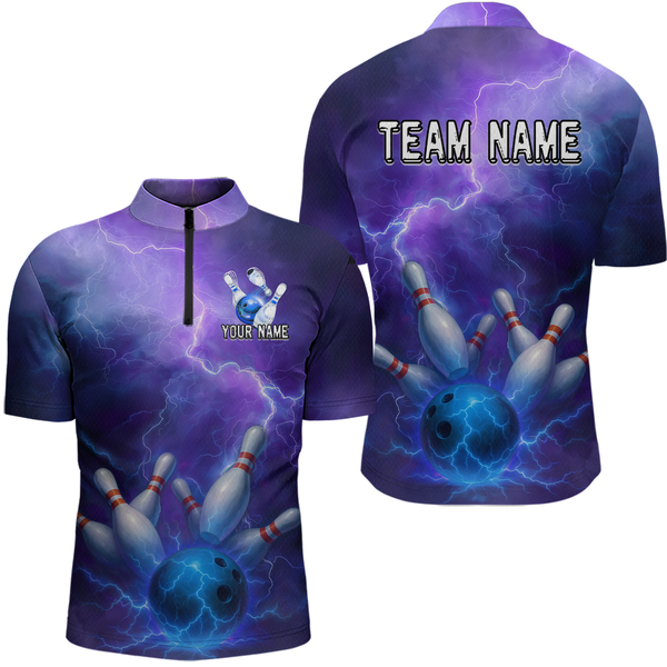 Maxcorners Custom Purple Lightning Bowling Shirts for Men Women Team MT2108