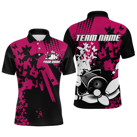 Maxcorners Custom Pink Butterflies Bowling Shirts for Men Women Bowling Jersey Team Name