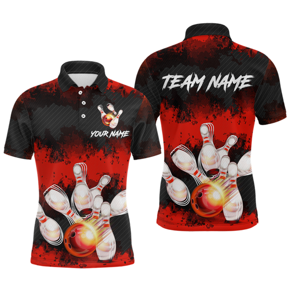 Maxcorners Customize Red Bowling Shirts for Men Women Team Bowling Polo & 1/4 Zip Shirts