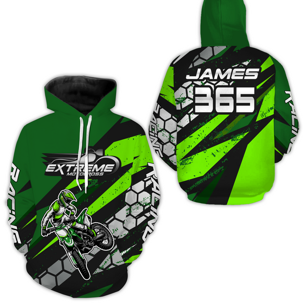 Maxcorners Green Motocross Racing Hoodie Jersey for Men Women Dirt Bike Motorcycle Hoodie Zip MT2809