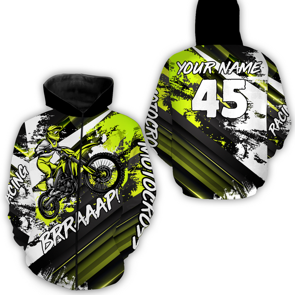 Maxcorners Custom Lime Green Motocross Racing Hoodie Jersey Dirt Bike Hoodie Zip Biker Men Women MT2709