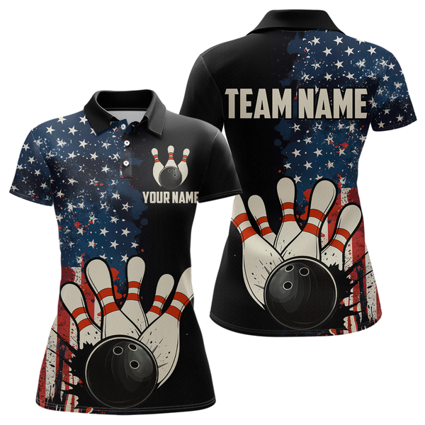 Maxcorners American Flag Bowling Shirt for Men Women Custom Patriotic Bowling Shirt Bowling Apparel LM133 