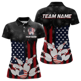 Maxcorners Custom American Flag Bowling Shirts for Men Women Patriotic Bowling Polo & 1/4 Zip LM133