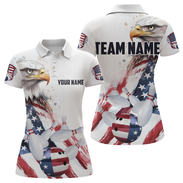 Maxcorners Patriotic Eagle Bowling Shirts Custom Bowling Polo Shirt Men Women American Flag Bowling