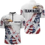 Maxcorners Patriotic Eagle Bowling Shirts Custom Bowling Polo Shirt Men Women American Flag Bowling